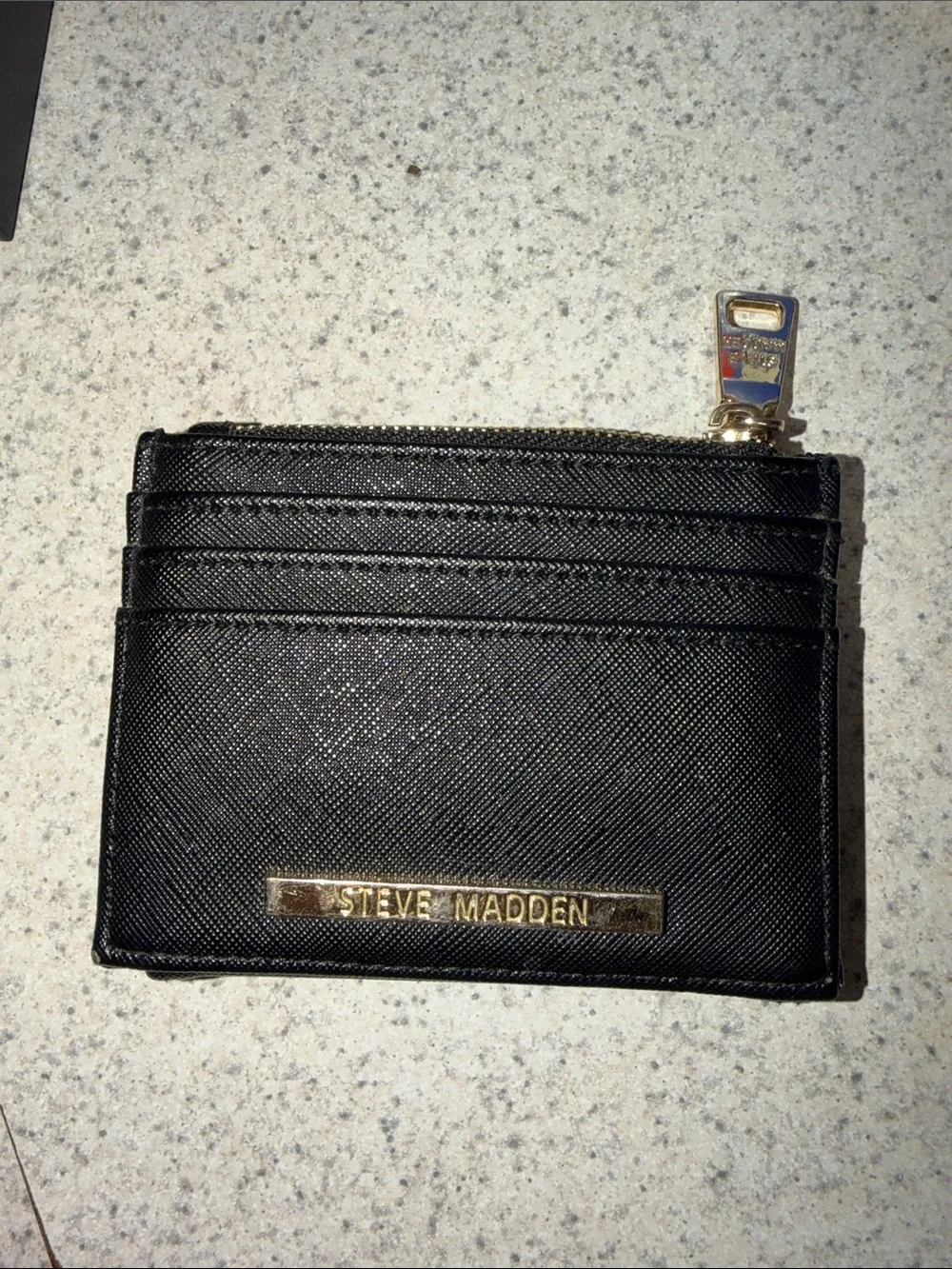 Steve Madden Black Card & Key Wallet with Gold Hardware